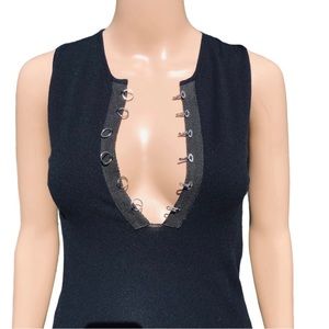 Dolce Gabbana black knit top plunging neckline with hook and ring closure